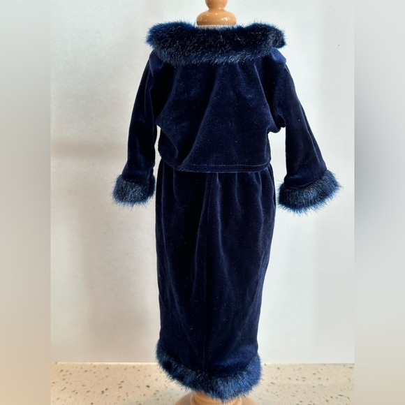 VTG American Girl Doll Elegant Holiday Blue Velvet Faux Fur Trim Top Skirt Purse - Picture 7 of 14